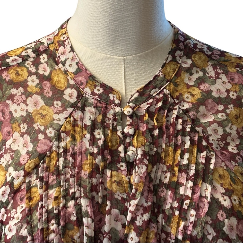 Torrid 3X Blouse Long Sleeve Fall Floral Metallic Thread Button Details Relaxed - Picture 10 of 14